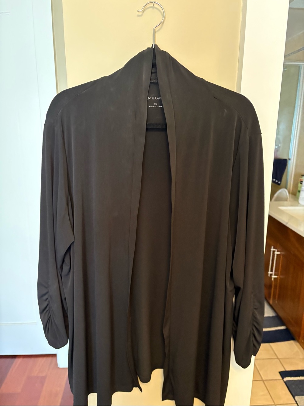 Susan Graver Black Open-Front Draped Cardigan Jacket